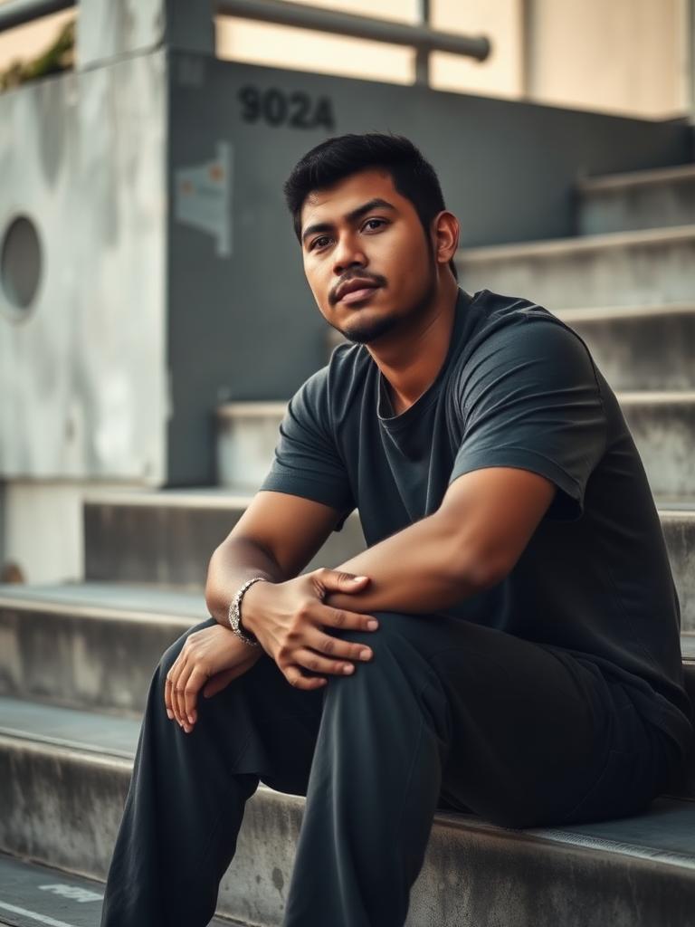 A young Māori person sitting thoughtfully on outdoor steps